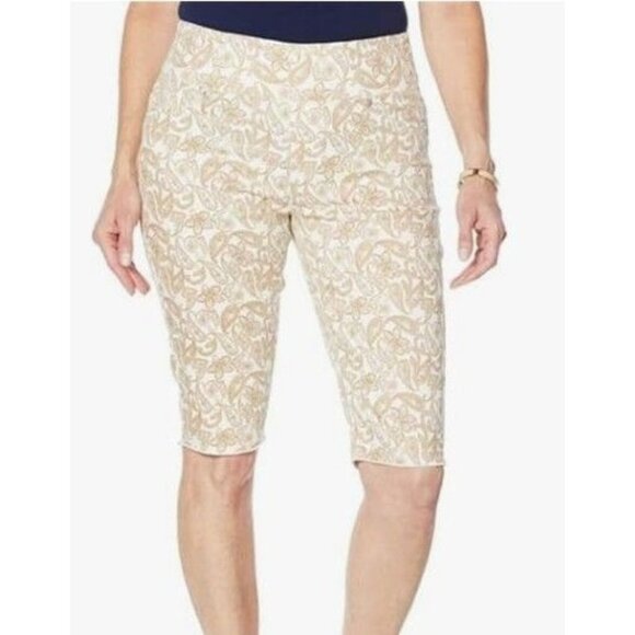 DG2 Diane Gilman Khaki Paisley Classic Stretch Pull On Bermuda Shorts Petite Sma - Picture 1 of 4